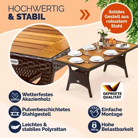 CASARIA Polyrattan Gartentisch 190 x 90 x 74 cm Braun