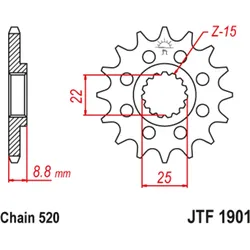 JT DRIVE CHAIN JT RITZEL Stahl Standard Kettenrad 1901 - 520