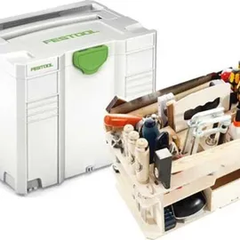 Festool SYSTAINER SYS 4 T-LOC SYS-HWZ Box Werkzeugkoffer ( 497658 ) lichtgrau koppelbar mit Holzeinsatz