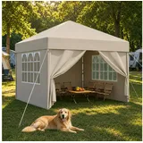 HOMALL Faltpavillon 3x3/3x6 m Gartenpavillon Höhenverstellbarer Pop Up Pavillon, mit 4 Seitenteilen, (Windfester Pavillon mit Seitenteilen und Tragetasche, für Garten Camping), Höhenverstellbar Gartenzelt mit mückennetz, UV-Schutz 50+ beige 300 cm