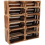 Teramico 6er Set Holzkiste 40x30x25cm Geflammt Ablage - 40 x 30 x 25cm
