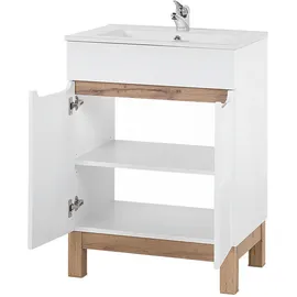 Lomadox Lomado Waschbeckenschrank, Weiß, Holzwerkstoff, 60x85x45 cm, Badezimmer, Badezimmerschränke, Waschbeckenunterschränke