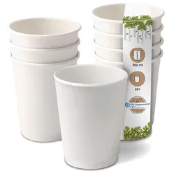 BIOZOYG 25 Stück Coffee to Go Becher doppelwandig weiß 300ml / 12oz Einwegbecher Pappbecher für heiße Getränke, Kaffeebecher Thermobecher