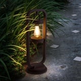 ETC Shop Außenstehleuchte Sockelleuchte Wegeleuchte rost Retro Gartenleuchte Stehlampe mit Dämmerungssensor, Aluminiumdruckguss, 1x E27, BxH 23x60 cm