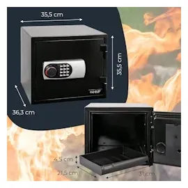 HMF 46161 Feuerfester Tresor mit Zahlenschloss, 41,2 x 35,5 x 36,3 cm,