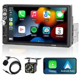 Hikity 1 DIN Autoradio mit Carplay/Android 7" Touch Bluetooth Autoradio (Android Auto, Apple CarPlay, Eingebautes Bluetooth, GPS-Navigation) schwarz