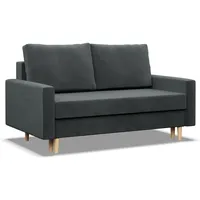 Mebligo - Sofa mit Schlaffunktion und Bettkasten Blank, 2 Sitzer Sofa 152 cm Breit, Schlafsofa, Ausziehbares Couch auf Holzfüßen, Sofa Wohnzimmer, Schlafcouch - Sofa Dunkelgrau