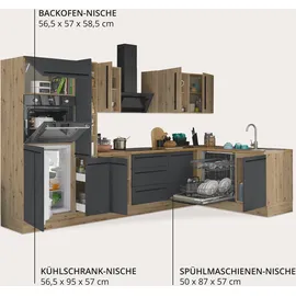 kochstation Winkelküche L-Form 310 x 175 cm schwarz