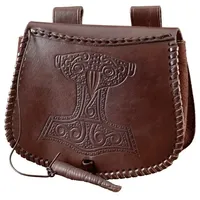 Battle-Merchant Battle Merchant Ritter-Kostüm Gürteltasche mit Thorshammer-Prägung, Leder Braun