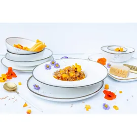 Mäser Schüssel oval 22 x 19 cm, Weiss mit braunem Rand 2er Set, Pintar, Brauner Rand, 594015