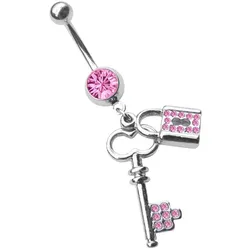 Bauchnabelpiercing ADELIA ́S "Piercing  Piercing Bauchnabelpiercing", Damen, pink, Chirurgiestahl, modisch, Piercings, 316l Stahl Banane - mit Schloss Schlüssel und Zirkonia