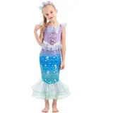 IKALI Mädchen Prinzessin Dress Up Kostüm Kleinkind Kinder Meerjungfrau Märchen Party Kostüm Buntes Outfit mit Stirnband 8-10 Jahre/140