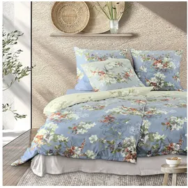 IRISETTE Wave Blumen Blau 135 x 200 cm + 80 x 80 cm