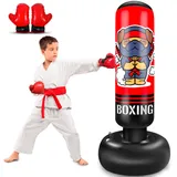 Boxsack Kinder, 165CM Aufblasbarer Standboxsack für 3-12 Kinder, Geschenke FüR Jungen Und MäDchen, Boxsack Stehend Kinder Set für Die Praxis Karate, Taekwondo, MMA (Dog)