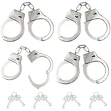 4 Stücke Spielzeug Handschellen mit 4 Schlüssel Handcuffs Kinder Handschellen aus Metall für Polizei Spielen Mottoparty Requisiten Spiel für Kinder (Silber)