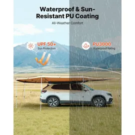 Vevor Markise Auto, 270°-Markise, 6,08x4,25x2,10 m, Sonnensegel, wasserdicht (UV50+), inklusive Tragetasche, freistehendes Allwetter-Vordach für SUV, Van, LKW & Camping