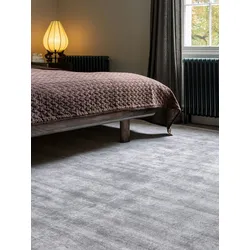 Kadima Design Viskose-Teppich Handgewebt Premium  200x290cm, 7mm Florhöhe, 17mm Gesamthöhe  Silber  Allergikerfreundlich  Bari Kollektion
