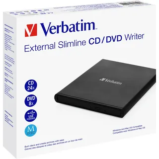 Verbatim USB 2.0 8x/6x/24x, Slimline Portable, schwarz,