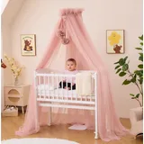 ALAVYA HOME ALAVYA HOME® Betthimmel Tüll 120cm lang für Babybett & Wiege, Moskitonetz mit 2 Bommeln und Himmelstange I Babyzimmer Deko Schützt & Verzaubert Ihr Baby im Schlaf (Rosa)