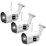 ieGeek Überwachungskamera 2K/3MP Überwachungskamera Aussen Akku WLAN Kabellose (Außenbereich Sicherheit, Baby Überwachung, Haustieren Überwachung, Innenbereich Sicherheit, Wild und Jagd, Überwachung, Außen/Innen IP Kamera Outdoor mit PIR Bewegungsmelder, 3-tlg., Farbnachtsicht, Funktioniert mit Alexa 2-Wege Audio, Benutzerdefinierten Bereich Lange Standby-Zeit) weiß
