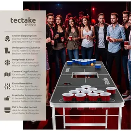 Tectake tectake® Bierpong-Tisch, aus Aluminium mit Eisfach, bodenschonende Kunststofffüße, inklusive 100 Bechern und 6 Bällen