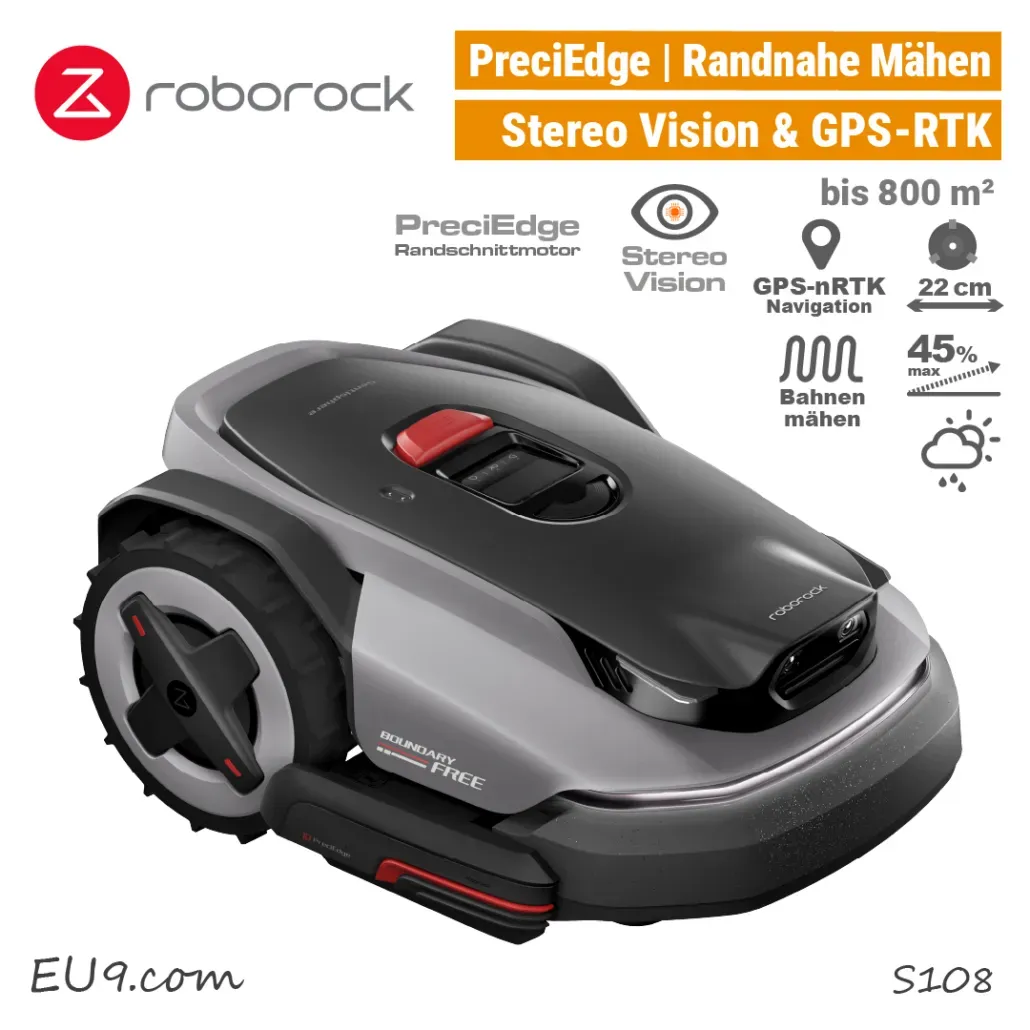 RockMow S108 | GPS-RTK | Ste­reo-Vi­si­on | Rand­schnitt-Mo­tor | WiFi | ** Weekend-Deals **