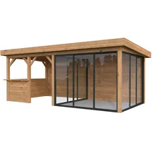 Palmako Gartenhaus Connect Lenna 16,6 m2 Set 708 Slide Plus mit Isolierglas-Schiebetüren - 28 mm Hellbraun tauchgrundiert
