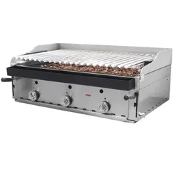 MBH - MAQUINARIA BAR HOSTELERIA MBH - Professioneller Gas Lavasteingrill 90 cm. Industrie-Grill mit Edelstahl-Grill und Lätzchen für Bar, Restaurant und Catering.
