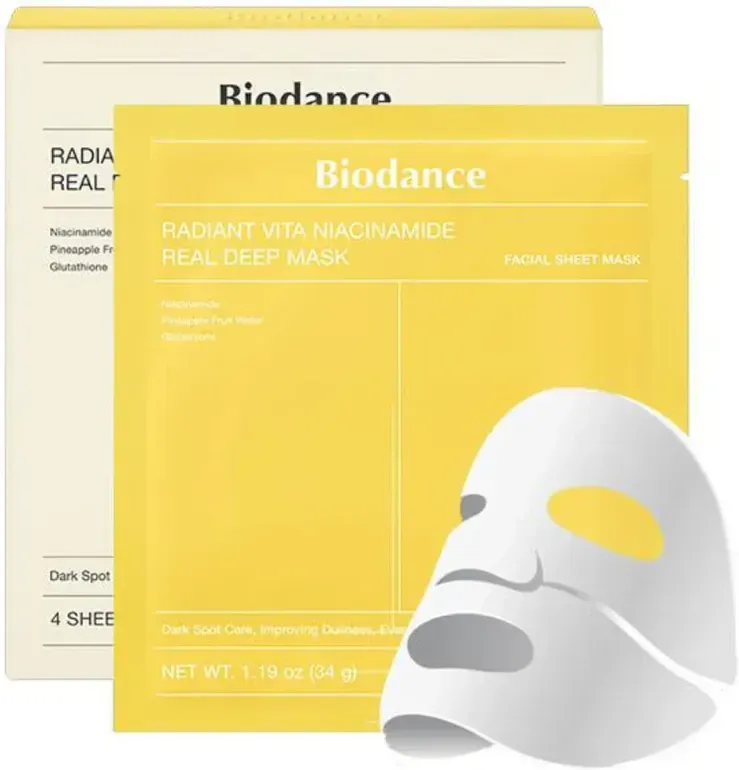BioDance Strahlende Vita Niacinamid RealDeep Maske 1Box (34g*4Stk) Gelb