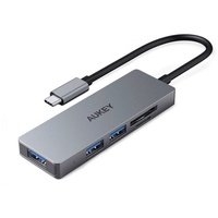 Aukey CB-C63 Hub 3-in-1, USB-A und USB-C SD- & microSD-Karten, Grau Silber