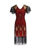 TOSHIKII 1920er Flapper Paillettenkleid mit Fransen 20er Jahre Pailletten Gatsby Kostümkleid Vintage Kostüm für Abendcocktail