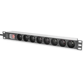 Digitus Steckdosenleiste mit Aluminiumprofil und Schalter, 8-fach CEE 7/5, 2 m Zuleitung Schutzkontaktstecker