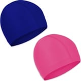 Badekappe 2 Sück Unisex Badehaube Damen Bademütze Schwimmhaube Schwimmkappe Flexible Kappe Badehut für mädchen Lange Haare Herren Kinder Jungen (Rosa, See Blau)