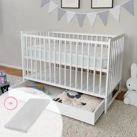 Kids Collective Babybett Kinderbett Gitterbett 60x120 höhenverstellbar & herausnehmbare Sprossen, | weiss sehr stabil Europe - weiß
