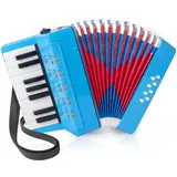 Akkordeon, 17 Tasten Klavier Akkordeon für Kinder 8 Bass mit Riemen für Anfänger Student Educational Musical Instrument (Hellblau)