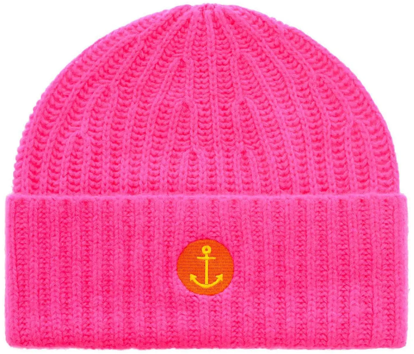 Beanie ZWILLINGSHERZ "Beanie mit Anker Stickerei", Damen, pink (neonpink), Kaschmir, unifarben mit Farbeinsatz, modisch, Mützen, mit auffälligem Anker-Motiv