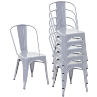 Mendler 6er-Set Stuhl HWC-A73, Bistrostuhl Stapelstuhl, Metall Industriedesign stapelbar grau