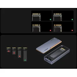 UGREEN D703 USB4 40Gb/s M2 NVMe SSD-Gehäuse mit aktiver Kühlung – Grau Grau/Silber