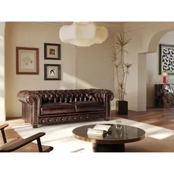 Chesterfield Ledersofa 3-Sitzer - 100% Büffelleder - Braun - BRENTON