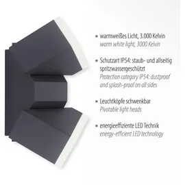 Paul Neuhaus Außenwandleuchte Aluminium, Metall, Stahl 14x22x11,1 cm grau