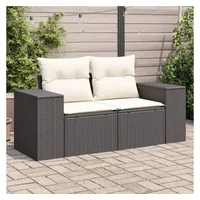 vidaXL Gartensofa mit Kissen 2-Sitzer Schwarz Poly Rattan