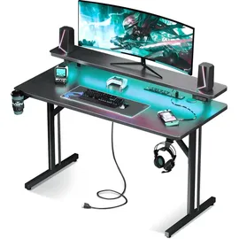 Five Stars Five Stars® Gaming Schreibtisch - Computertisch - 100x50x75 cm - Gaming-Schreibtisch mit LED-Beleuchtung - Schwarze Carbon