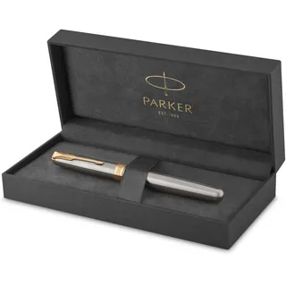 Parker Sonnet Füller | Edelstahl mit Goldzierteilen | Füllfederhalter mit feiner Feder | Geschenkbox