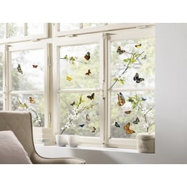 KOMAR Fenstersticker Cheerful 31 x 31 cm, 2 Bogen | Fensterdeko, Fensterfolie, Schmetterling, Butterfly, Blume, Zweige | 16006