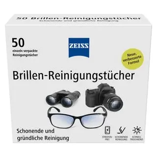 ZEISS Brillenputztücher Brillen-Reinigungstücher, feucht, 13 x 15 cm, aus Zellstoff, 50 Stück