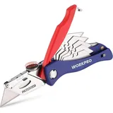 WorkPro Teppichmesser, faltbares Universalmesser, inkl. 5 Ersatzklingen für Handwerker.