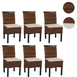 6er-Set Esszimmerstuhl Korbstuhl M45 Stuhl Bananengeflecht ~ dunkel, mit Kissen