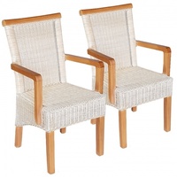 Esszimmer Stühle Set 2 Stück mit Armlehnen Rattanstühle weiß Perth Rattan Korbstühle nachhaltig : ohne Sitzkissen