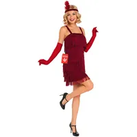 Fun Shack Damen 20er Jahre Kostüm Rot Flapper Kleid mit Fransen und Zubehör S bis XXXL