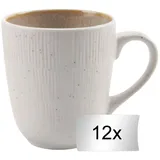 Kaffeetassen 12er Set TIZIANA, 300 ml - Beige - Weiß - Steingut - mit Reliefprägung - 12er Set